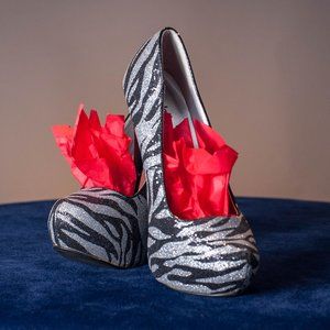 Silver and Black Zebra Print Glittery Pumps